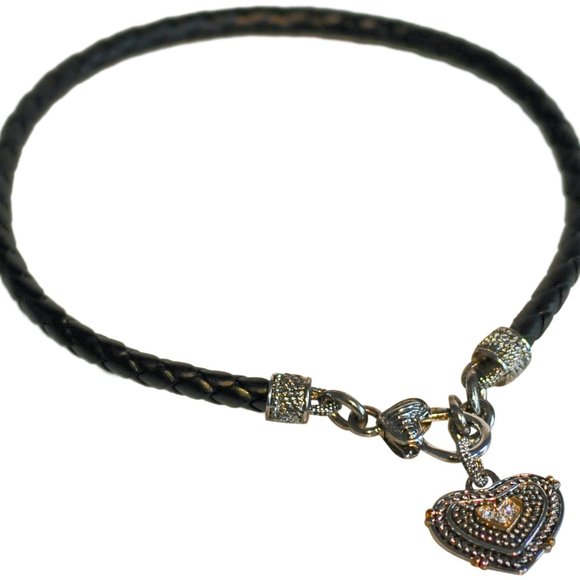 2PCS,  LEATHER NECKLACE WITH SILVER HEART ENHANCER - Picture 3 of 8